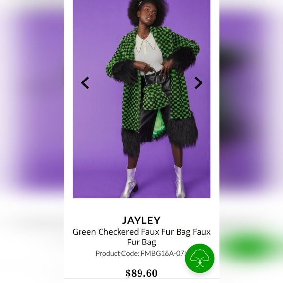 Jayley Collection Faux Fur Bag Purse Handbag Black & Green Checkered - Picture 11 of 11